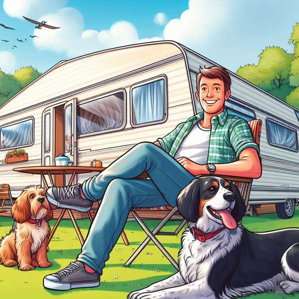 Young caravan owner with insurance